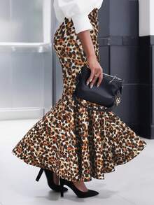 تنورة نسائية أنيقة بطبعة نمر على شكل A، خريفية