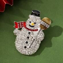 1pc Women's Christmas Snowman Brooch, Rhinestone Enamel Holiday Jewelry, Cute Winter Snowman Scarf And Broom Brooch Gift, Christmas Rhinestone Snowman Brooch, Lapel Pin, Adorable Christmas Clothing Decoration Brooch, Perfect Holiday Gift