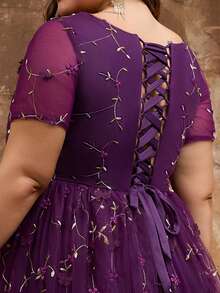Damen Große Größen Elegantes einfarbiges elegantes süßes romantisches Partykleid mit Tüll, Empire-Taille, Schleife für Hochzeitsgäste, Abschlussball, formelle Party, Graduation, Tanz, Hochzeit im Frühling, Sommer, Herbst, Winter - Lila - Übersicht 9