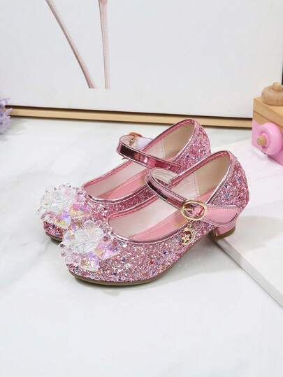 Girls' All-Match Princess Style Crystal High-Heeled Shoes For Dance, Spring And Autumn