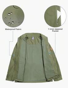 Men's Golf Windbreaker Lightweight Jacket Warm Fleece Lined Water-Resistant Zip Up Winter Coat Jacketshalloween - 橄欖綠 - 查看 2