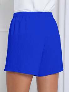 Duna Women's Loose Shorts With High Waistband And Elastic In Various Colors!!! - Xanh đậm - Xem 2