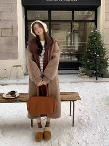 女士二合一连帽夹克，欧美新款设计，保暖内衬，厚实保暖，秋冬 - 卡其色 - 查看 2