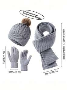 3pcs Winter 2025 New Women Thick Knitted Beanie Hat, Scarf & Gloves Set, Outdoor Cycling Warm 3 PiecesSuit, Solid Color Valentines Gift - Multicolor - View 5