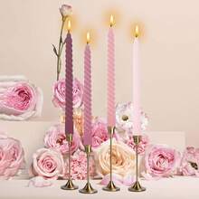 4pcs 10-Inch Spiral Candles, Light/Dark Pink/Muted Color Series, Suitable For Home Decor, Wedding Decor, Dining Table Decor, Best Friend Gifts, Women's Gifts, Winter Gifts, Birthday Decor, Candlelight Dinner, Candle Holders, Formal Dinner, Wedding - Multicolor - View 8