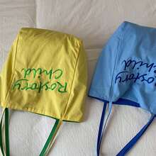 Woman Canvas Bag, Embroidery Letters Double Side Large Capacity Shoulder Bag Handbag For Casual Daily - Yellow - View 6