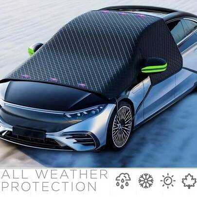磁性汽车挡风玻璃罩，磁性 + 固定带汽车挡风玻璃雪罩，牛津布材质，防冻保护器，防风带，镜套，防雪冰霜，反光警告安全条，防紫外线和防晒，适用于大多数汽车，易于安装，冬季汽车配件
