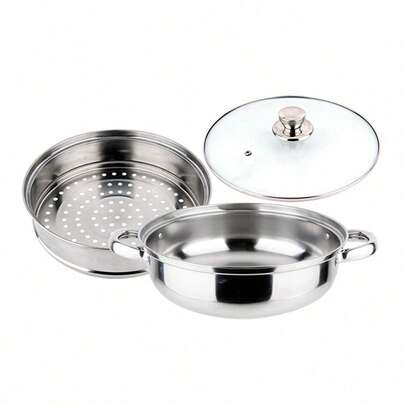 Olla de vapor de alimentos de 2 niveles, utensilios de cocina al vapor, herramienta de cocina, calderas dobles de acero inoxidable,Plateado