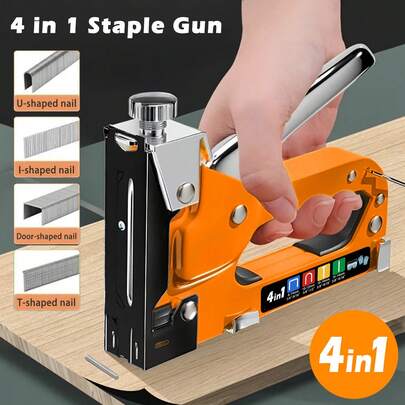 Manuellt häftpistolkit - Kraftig 4-i-1-häftpistol. Finns i set med 1600 häftklamrar, set med 800 häftklamrar, set med 2100 häftklamrar + borttagare, set med 900 häftklamrar + borttagare. Ingen el krävs. Lämplig för trä, tyg, möbler, tak, soffor, filt, tavelramar.