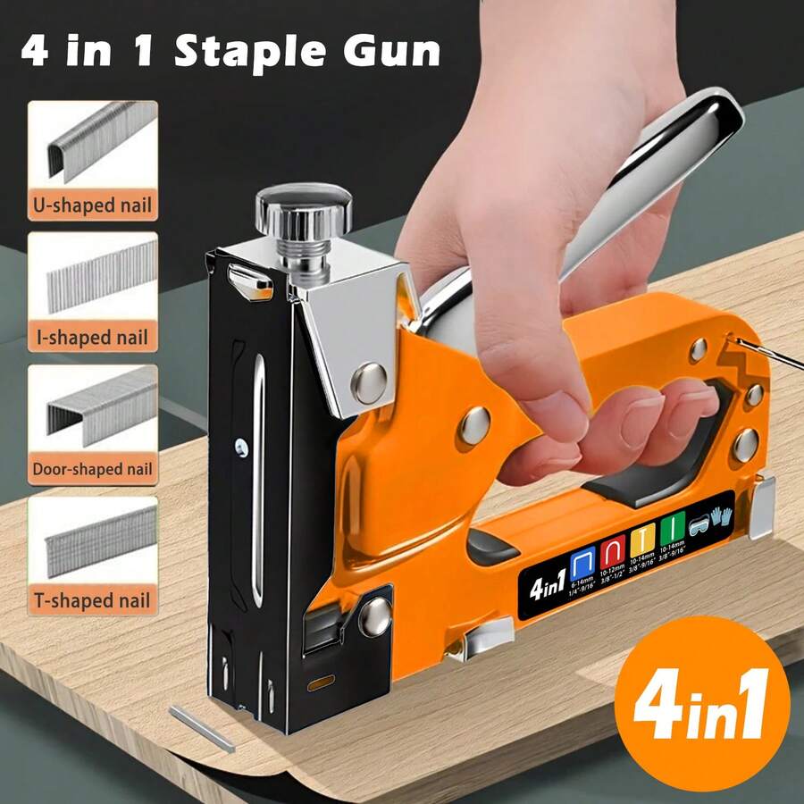 手动钉枪套装 - 重型四合一钉枪。可选1600枚钉子套装、800枚钉子套装、2100枚钉子+起钉器套装、900枚钉子+起钉器套装。无需用电。适用于木材、织物、家具、屋顶、沙发、毛毡、相框等。