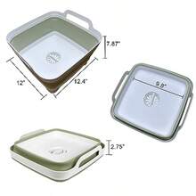 9L 2.4Gal Dish Basin Collapsible With Drain Plug Carry HandlesKitchen Storage Tray Dish Wash Basin Portable Dish Tub Foldable Dishpan For Camping RV Gray - 淺綠色 - 查看 3