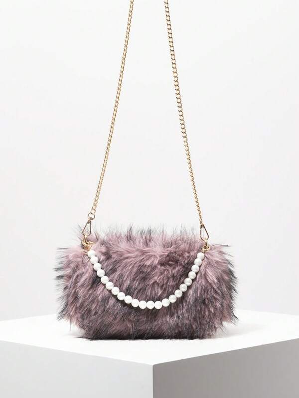 1 pieza Bolso de hombro de peluche, bolso cruzado de cadena metálica, bolso de perlas, bolso de graduación, accesorios de graduación, vestido de fiesta de vacaciones, vestidos de fiesta para mujeres, bolso elegante para mujeres, bolso de cumpleaños, adecuado para fiestas, galas, bodas, bailes (patrón aleatorio)