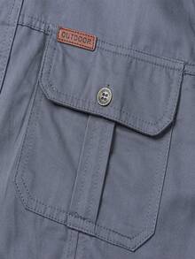 1 件男士修身户外长袖衬衫，春秋休闲棉质多口袋工装衬衫夹克，适合搭配牛仔裤