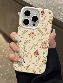 Capa de celular minimalista com estampa de rosas e videiras, 1 peça, texturizada, à prova d'água, à prova de choque, antiderrapante, adequada como presente de aniversário/feriado para amigos, familiares e casais, compatível com celulares Apple.