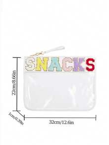 1 Pc Snack Storage Pouch, Transparent PVC Zipper Bag, Embroidered Letter Handheld Cosmetic Pouch, Portable PU Waterproof Toiletry Bag With Zipper Closure For Daily Use, Travel Trips, Office Desk And Makeup Kit Organization Wash Bag For Travel For Bathroom Large Capacity Makeup Bag For Men For Women