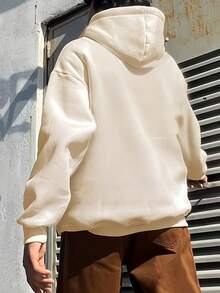 GRDR 男士纯色长袖抽绳连帽卫衣，带口袋 - 杏色 - 查看 4