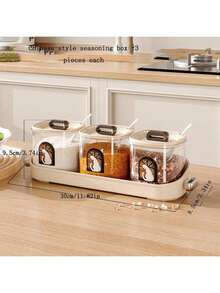 1pc Multi-Compartment High-End Plastic Spice Jars Kitchen Storage Box Organizer Set, Salt Shaker - Multicolor - View 8