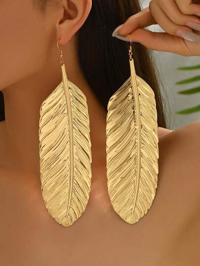 1 Pair Fashionable Minimalist New Exaggerated Summer Long Leaf Unique Personalized Exaggerated Big Leaf Earrings
