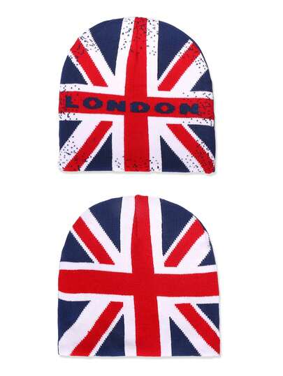2pcs Men's Union Jack Jacquard Knit Beanie Hats, Simple Fashion Cold-Proof Warm Street Style Versatile Unisex Knit Cap, Suitable For Outdoor Riding, Daily Commute And Holiday Outfits