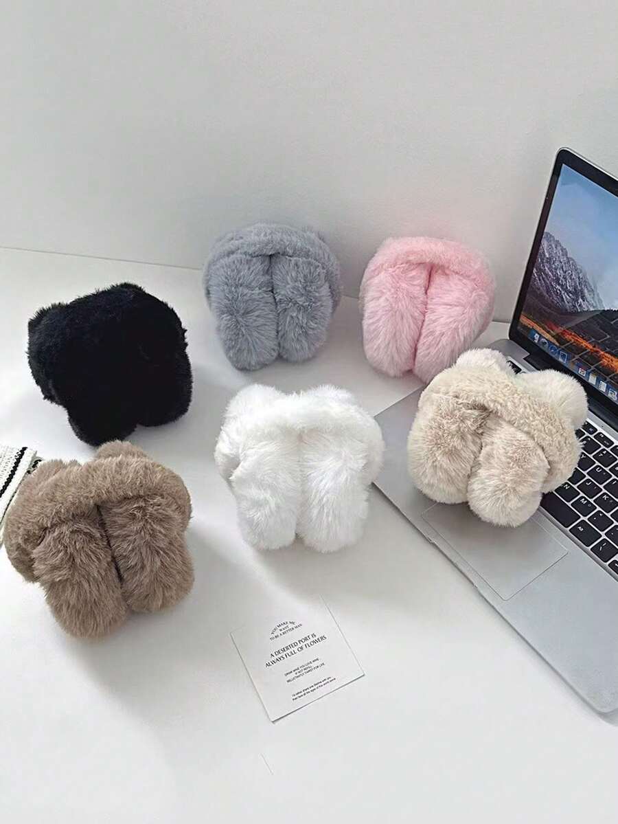 1 件冬季保暖耳罩，可爱韩式学生毛绒耳套，可调节防冻耳罩 - 内衬颜色随机