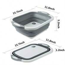 Collapsible Washing Up Bowl Innovations Multi Function Bowl Drying Rack Portable Cutting Board Retractable Drain Washing Basket Basin Vegetable Fruit Tray For For Camping Picnic Kitchen CB01 - Xám - Xem 3