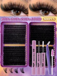 CMAYOME 800/640/621 Pcs D-Shaped High-Capacity Mixed Pack Of False Eyelashes And Mascara, 10D + 20D + 30D + 40D/50D + 60D + 80D + 100D / 30D + 40D + 60D + 80D / 80D + 100D + 120D + 150D. Multiple Specifications With Varying Densities And Softness. Natural And Fluffy False Eyelashes. DIY False Eyelashes. Natural-Looking Cluster Of False Eyelashes.
