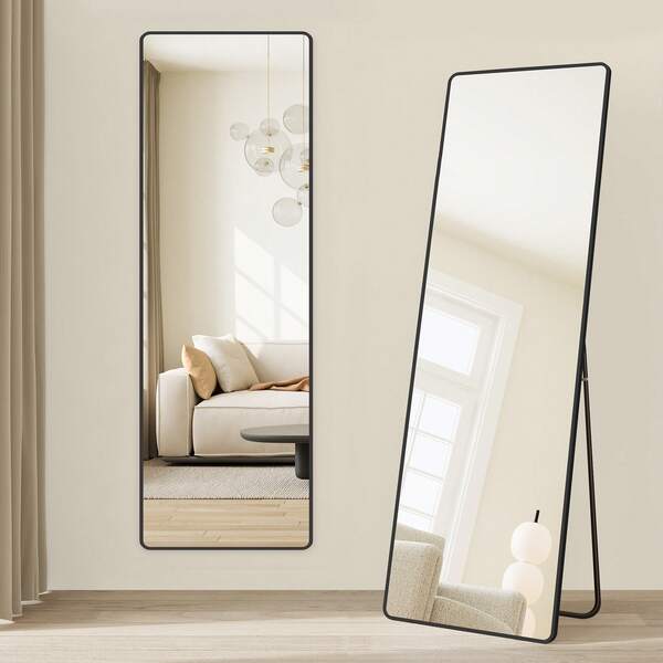 SONGMICS Miroir Intégral, 150 x 40 cm, Miroir Rectangulaire sur Pied, à Poser au Sol, Cadre en Alliage d'Aluminium, Verre Trempé, pour Chambre, Salon, Dressing, Noir d'encre