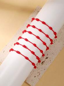 6pcs Red Lucky Handmade Braided Bracelets, Minimalist & Personalized, Suit For Friendship Bracelets For Men And Women & Couples, New Year Gift - Red Ten Knot - View 5