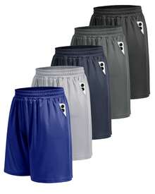 5 paquete de pantalones cortos deportivos para hombres - Pantalones cortos de baloncesto negros de secado rápido con bolsillos para hacer ejercicio, correr y actividades casuales - Negro + Gris oscuro + Zhang Qing + Gris claro + Azul real oscuro - Ver 10