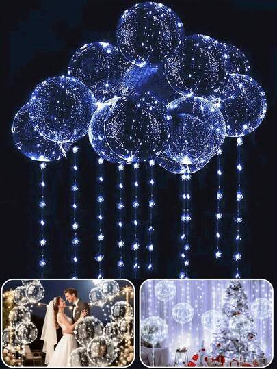 10个装LED气球串灯，透明泡泡球设计 - 适用于婚礼、单身派对、周年纪念、生日、婚礼装饰、圣诞节装饰、透明氦气球灯光派对、浪漫惊喜、新娘生日礼物、婚礼派对装饰、圣诞派对装饰、新年装饰、白色串灯