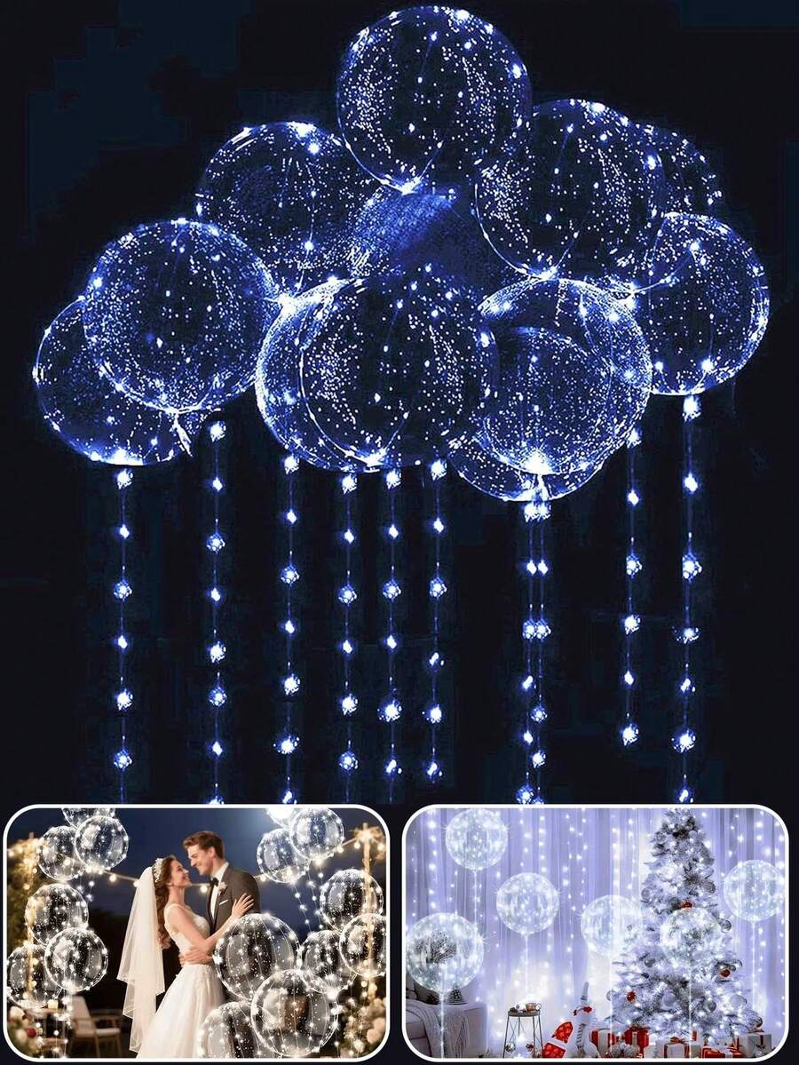 10个装LED气球串灯，透明泡泡球设计 - 适用于婚礼、单身派对、周年纪念、生日、婚礼装饰、圣诞节装饰、透明氦气球灯光派对、浪漫惊喜、新娘生日礼物、婚礼派对装饰、圣诞派对装饰、新年装饰、白色串灯