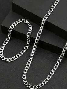 2pcs Black/Silver Chain Necklace Set, Minimalist Retro Jewelry Set For Men, Suitable For Daily Wear