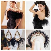 1M 8-10cm White Black Peacock Blue Ostrich Feather Trim - 3 Colors Artificial Feathers For DIY Crafts, Costumes, Wedding & Party Decorations