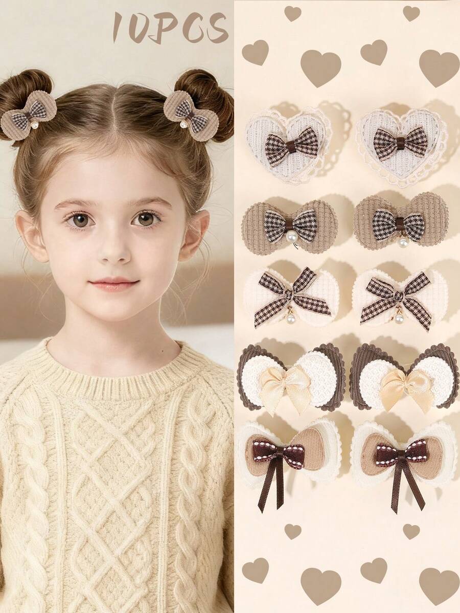 10 Stücke exquisite herzförmige Schleifen-förmige Samt kleine süße Haarspangen, Haraccessoires für den Alltag