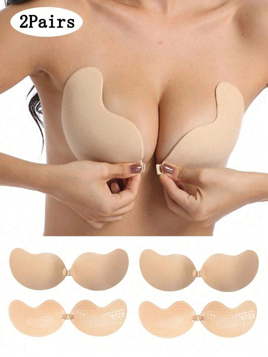 2双聚拢自粘式胸罩：硅胶露背乳贴、自粘式无肩带芒果形胸罩、适合连衣裙和婚纱的隐形胸罩