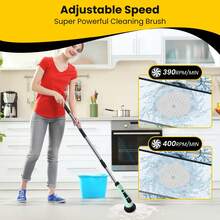 Electric Spin Scrubber, Cordless Cleaning Brush With 9 Replaceable Brush Heads, Tub And Floor Tile 360 Power Scrubber Dual Speed With Adjustable & Detachable Handle For Bathroom Kitchen Car - 綠色 - 查看 4