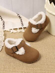 幼儿男童/女童防滑软底毛绒保暖休闲平底鞋，适合秋冬季