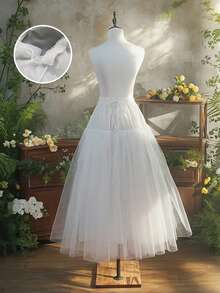 4 层白色天然薄纱衬裙，柔软洛丽塔 A 字长裙衬裙，新娘礼服衬裙，无缝无钢圈 - 白色 - 查看 5