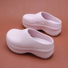 8cm Thick Sole Perforated Clogs, Unisex Lightweight Non-Slip Elevated Chef Shoes, Closed Toe Mule Slippers For Kitchen, Hospital, Nurse - Pink - View 3