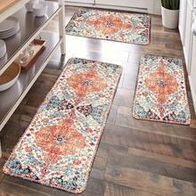 1/2/3pcs Bohemian Kitchen Set, Bohemian Broken Style,, Kitchen Anti-Fatigue Cushion, Corridor Runner, Flannel Material Anti-Slip Soft And Comfortable Easy To Clean, Suitable Bedroom, Living Room, Dining Room, Kitchen, Bathroom, Entrance, Floor - 白色 - 查看 1