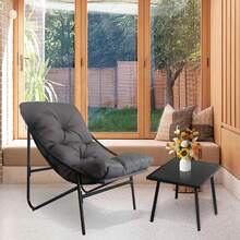 Small Table And Chairs Set Of 3, Garden Furniture Set, Balcony Furniture Set, Set Of 3, 2 Rocking Chairs + 1 Table With Cushions And Coffee Table, For Cafe, Patio, Balcony, Garden, 4 Colors To Choose From - 灰色 - 查看 7