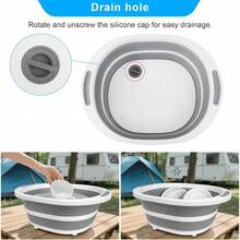 Collapsible BBQ Prep Tub With Lid 7.5L Bottle Wash Basin With Drain Plug Chopping Board Colander For Kitchen Portable Camping Sink Dish Basin Folding Dish Pan Storage Basket Picnic BBQ Accessories - 附排水塞+蓋子 - 查看 7