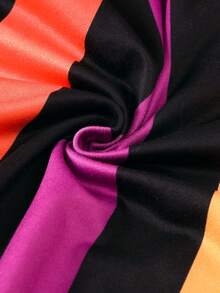 1pc Infant/Toddler Girls' Casual Fashion Colorful Striped Patchwork Star Moon Print Romper, Purple Mesh Ruffle Trim, Orange Pom Pom Decor, Half-Zip Front, Princess Daily Outfits, Halloween New Arrival 2025