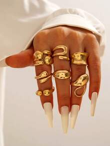 imoli Set de 15 piezas de anillos geométricos abiertos de aleación minimalista y de talla grande , un regalo de joyería de diseño único para mujeres, adecuado para todas las estaciones y ocasiones