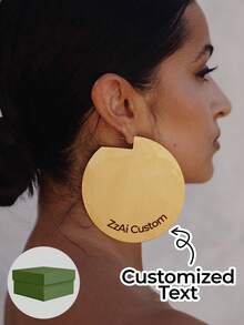 1 Personalized Customized Name, (Deciduous Leaf Shape, Circular, Designed With Exclamation Mark Pattern), Engraved Name Font, African Earrings, Large Earrings. Feature Earrings And Gives Them As Gifts, Handmade Earrings, Gold Earrings, And Personalized Earrings. Fashion Accessories Paired With Clothing, Fashionable Stainless Steel Earrings.