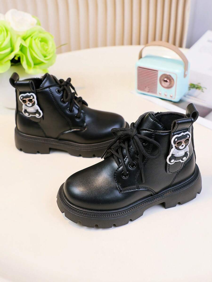 1 Pair Fashionable & Versatile Baby Boots For Autumn/Winter, Adorable Cartoon Panda Wearing Sunglasses Decor On Side, Cute & Lively Design To Attract Children