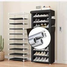 Yi Youyuan 6/8/10 Tier Black Metal Frame Shoe Rack With Breathable Cloth - No Assembly Required, Sturdy Stainless Steel Storage Design For Shoe Organizer - Space Saving Design, Suitable For Home, Dorm, Store - Freestanding, Easy To Install, Durable, Small Footprint Shoe Rack, Space Saving Shoe Shelf, Wardrobe Shoe Rack, Covered Shoe Rack, Home Organization, Dorm Essential, Freestanding Organizer, Compact Design, Durable Structure, Multi-Tier Shelves - Black - View 3
