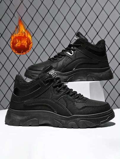 Winter Warm Lining Men's Boots, British Style Waterproof Boots, Thick Sole Increased Height Casual Snow Boots New High-Top Men's Shoes, Winter Warm Lining Work Boots, Casual Boots