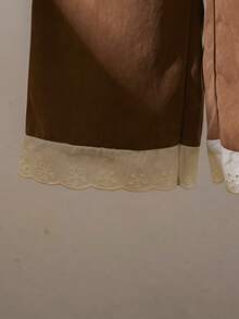 3pcs Young Girl Solid Color Frill Collar Long Sleeve Shirt, Button Design Vest And Pants Casual Set - Brown - View 8