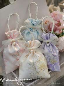 5pcs Elegant Wedding Favor Bags - Luxury Floral Drawstring Gift Bags, Suitable For Candy, Bridal Party Favors, Guest Appreciation Gifts - Multicolor - View 2